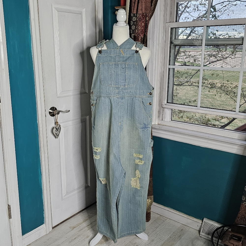 Dropped Crotch Oversized Baggy Blue Denim Overalls - Picture 3 of 15
